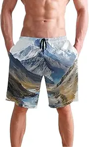 [XYMZR] Landscape Watercolor Moutain Men's Swim Trunks Quick-Dry Bathing Suit Swimming Board Shorts S