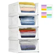 Foldable Storage Bin Shelves Stackable Organizer 4 Pack(L) Clothes drawer org...