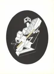 ALAIN LE YAOUANC Cubic Forms on Black Oval 15" x 11" Lithograph 1969 Surrealism