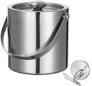 2L Double-Layer Stainless Steel Ice Bucket with Lid, Ice Maker, Divider and Clip, Portable Insulated Ice Bucket, Suitable for Cocktail Bar, Party, Refrigerated Wine, Champagne (Silver)