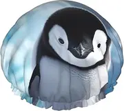 Cute Penguins Baby Taking Shower Cap Reusable Waterproof Shower Bonnet for Women Men Elastic Band Bath Hair Hat Double Layered Washable Bath Cap for All Hairstyles, Travel-Friendly