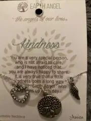 Earth Angel Necklace Kindness-tree of life-angel wing-heart w/gemstones Silver