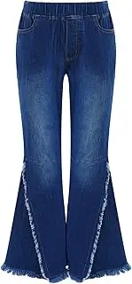 [Sinleey] Kids Girls High Waist Distressed Bell Bottom Stretchy Denim Pants Ripped Flared Jeans Trousers Casual Pants