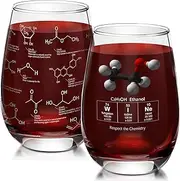 Yungyan 2 Pcs Stemless Wine Glasses 15 Oz Thick Chemistry Glassware Science Glasses Etched with Wine Chemistry Molecules Wine Glasses Science of Wine Tumblers Chemistry Glasses Pharmacy Science Gift