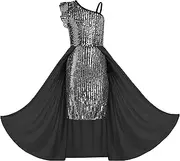 [LQSZ] Girls Sequin Dress Ruffled Sleeve Toddler Tulle Sparkly Formal Pageant Prom Party Dresses 3-14 Years