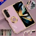 For Samsung Galaxy Z Fold 6 5 4 Shockproof Case Ring Stand Plating Soft Cover