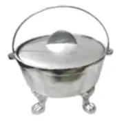 Cauldron ALUMINIUM, LARGE, SILVER with 3 CLAW LEGS & LID, 31 X 25 X 23 cms