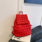 NNEDSZ Lightweight Quilted Nylon Backpack with Adjustable Straps - Red