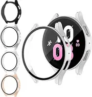 Hard PC Case for Samsung Galaxy Watch 5 Screen Protector 40mm 44mm,with Tempered Glass Built Cover in for Samsung Galaxy Watch 4 40 mm 44 mm Protective Case Face Cover Bumper Accessories [4 Pack]