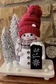Large Snowman with Let it Snow sign 17” x 9” x 9” Christmas Holidays Whimsical ￼