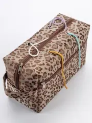 Yarn Storage Project Boxed Bag, Tote, Carrier, Organizer- Leopard Print Grommets