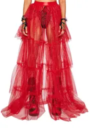 [Club Exx] Sparkle Trek Tulle Maxi Skirt - Red
