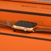 18K Gold Plated Apple Watch Hermes Series 9 Custom 45mm Fauve Barenia Deployment