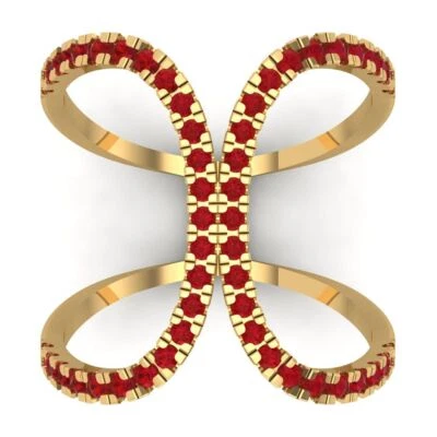 0.62Ct Round Cut Pink Tourmaline Solid Gold Statement Engagement Promise Ring
