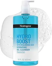 Neutrogena Hydro Boost Fragrance Free Hydrating Gel Facial Cleanser with Hyaluronic Acid, Daily Foaming Face Wash & Makeup Remover, Gentle Face Wash, Non-Comedogenic, 16 fl. oz