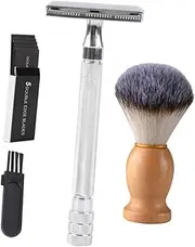 FRCOLOR Grooming Kit Old Style Shaver Face Beard Shaving Tool Double Razor Blade Safety Razor Included Brush