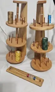 Handmade Wood Sewing Thread 21 Spool Holder Set with Bobbin Holder