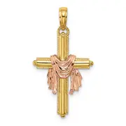 14k Two-tone Gold Two-tone Gold Cross w/ Drape Charm