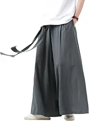 [JEShifangjiusu] Mens Plus Size Japan Style Fashion Pants Wide-Leg Ribbon Baggy Casual Pant Hip hop Yoga Harem Trouser (Grey,4X-Large)