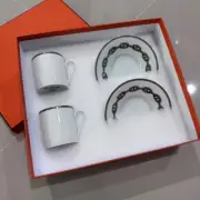 NEW RARE HERMES Chaine d’Ancre platinum Coffee Tea cup and saucer Set Of 2