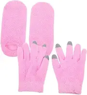 1 Set Gloves and Foot Mask Set Foot Socks Peel Manicure Spa Winter Gloves Slippers Men Toenail Freezer Pedicure Intensive Gel Mittens Moisturizing Gloves Fabric Pink