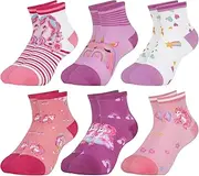 [Queenshin] Schulkind Socks Girls Children's Socks Funny Motif Breathable Ankle Socks Pack of 6 Gift 3-12 Years, 6 Pairs - Unicorn2, 3-5 Years