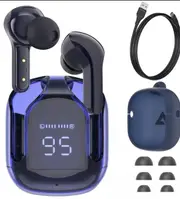 Earphone Wireless Bluetooth 5.0 Headphones Sport Gaming Headsets Noise Reduction Earbuds with Mic + Free cover-Blue