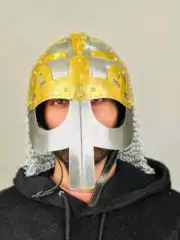 Viking Chainmail Helmet Medieval chainmail Metal & Brass Helmet LARP Armor Helm