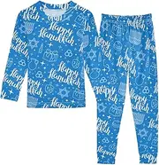 [Joisal] Hanukkah Menorah Dreidels Candles Stars Cotton Pajamas 2 Piece Pj Set Christmas Pjs for 18 Months, Happy Hanukkah, 8 Years