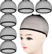 6PCS Wig Cap Non Slip, Black Mesh Net Wig Caps for Women Men, Kids, Weaving Hair