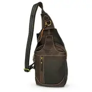 Leather Cross-body Sling Bag Casual Daypack Backpack Chest Shoulder Dark Brown