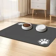 Dog Food Mat Absorbent Dog Cat Feeding Mat Placemat for Food and Water Bowl, Cat Food Mat Waterproof Rubber Backing, No Stains Quick Dry Water Dispenser Mat (Dark Grey (1 Pack), 40 x 60cm)