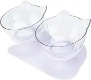 Hohopeti 1 Set Transparent Cat Food Bowl Double Feeders with Oblique Design for Comfortable Feeding Non Slip Base Easy to Clean Pet Supplies for Cats and Dogs