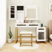 CostwayMakeup Vanity Desk with Lighted Mirror with Charging Station and 3-Color LED Lights-White