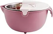 Namolit Colander with Mixing Bowl Set 9-in-1 Strainers for Kitchen for Fruit and Vegetable Wash/Noodle Pasta Strainer/Rice Strainer Double-Layer Rotatable Colander Bowl Set with Slicer 4 Quart Red