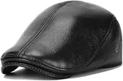 [Caistre] Classic Newsboy Hats for Men Genuine Leather Beret Hats Warm Gatsby Flat Hats Driving Peaked Caps Gifts for Boyfriend