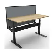 Adjustable Single Workstation With Screen Nat Oak And Black 1500Mm