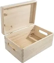 WooDeeDoo Wooden Storage Box with Lid & Handles | 30 x 20 x 13 cm | Unpainted & Untreated Decorative Pinewood for Craft Decoupage | Memory Keepsake Storage Tool Toy Container Organiser