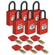 Brady Cpt-Red-25Pl-Kd6pk Lockout Padlock,Nylon,1-21/32" H,Red,Pk6