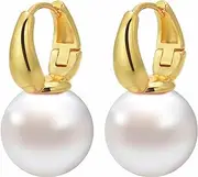 HUGE TOMATO Pearl Drop Earrings, 14mm Elegant Big Pearl Earrings for Women, 14K Gold Plated Hoop Clasp, Pearl Dangle Earrings for Gift, Yellow Gold, Pearl