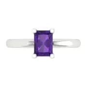 1 Emerald shape Real Amethyst Wedding Bridal Classic Promise Ring 14k White Gold