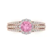 1.76Ct Round Cut Pink Gemstone Gold Halo Engagement Promise Statement Ring