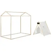 Home Square 2-Piece Set with Twin Bed Frame and Play Tent with Chalkboard
