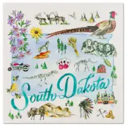 State of South Dakota Mount Rushmore Elk Dino Fossil Wolf 8 In. Ceramic Trivet