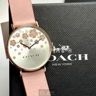 點數9%★COACH手錶,編號CH00079,36mm玫瑰金圓形精鋼錶殼,白色中二針顯示, 花卉錶面,粉紅真皮皮革錶帶款,獨一無二!, 獨具匠心!【APP下單享9%點數上限5000點】