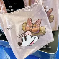 在飛比找露天拍賣優惠-【免運】預約 日本正品 迪士尼米妮金粉色閃閃亮片手拎包手提包