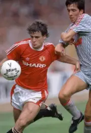 Mark Hughes of Manchester United Gary Ablett of Liverpool at the F- Old Photo