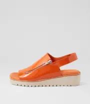 New Django & Juliette Kemma Orange Almond Patent Leather Sandals Womens Shoes