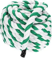 uxcell 1 Inch x 50 Feet Natural Twisted Cotton Rope 3 Strand Strong Thick Cotton Rope Tug of War Rope for Railings Crafts Games Home Decor, Green White