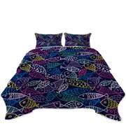 Multi Colored Fish Drawings Coverlet